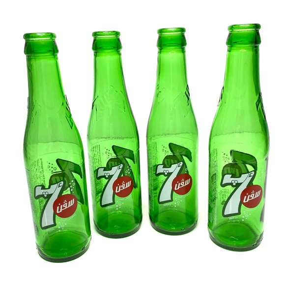7up Soda Retro 250ml Art Middle East Arabic Script Empty Glass Bottles Set Of 4 - Picture 1 of 5
